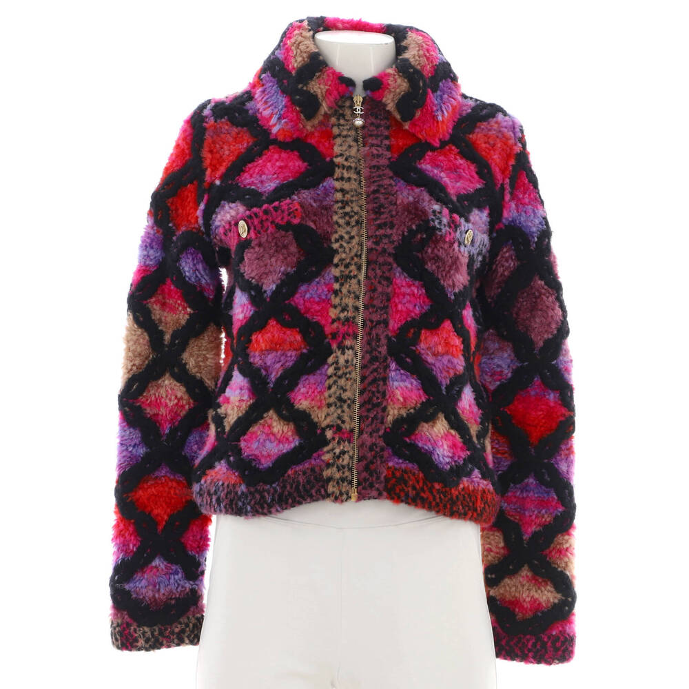Chanel Women's Faux Fur Zip Jacket Embroidered Printed Viscose Blend